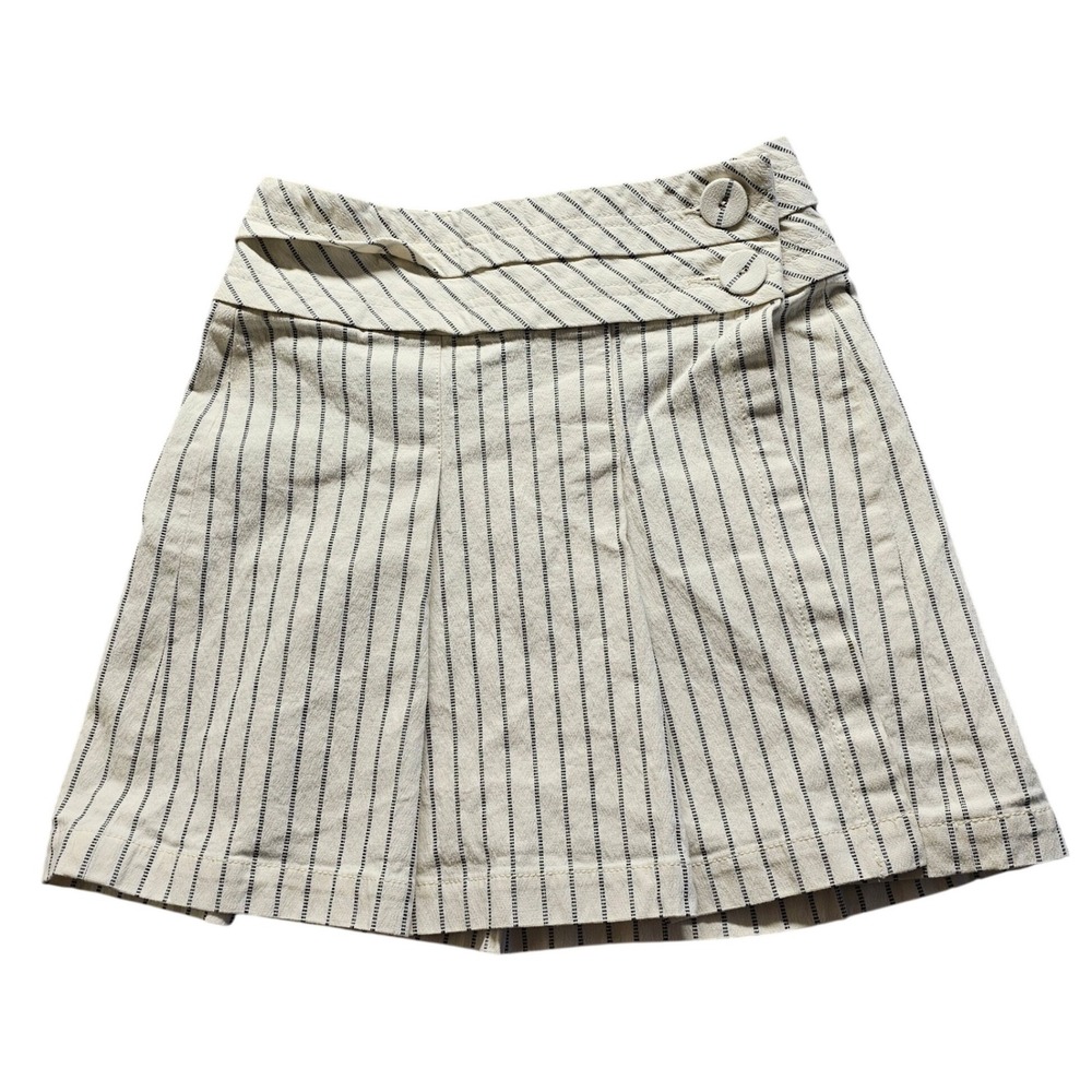 Banana Republic Pinstripe Pleated Mini Skirt Womens 2 Cream Navy Blue Stretch